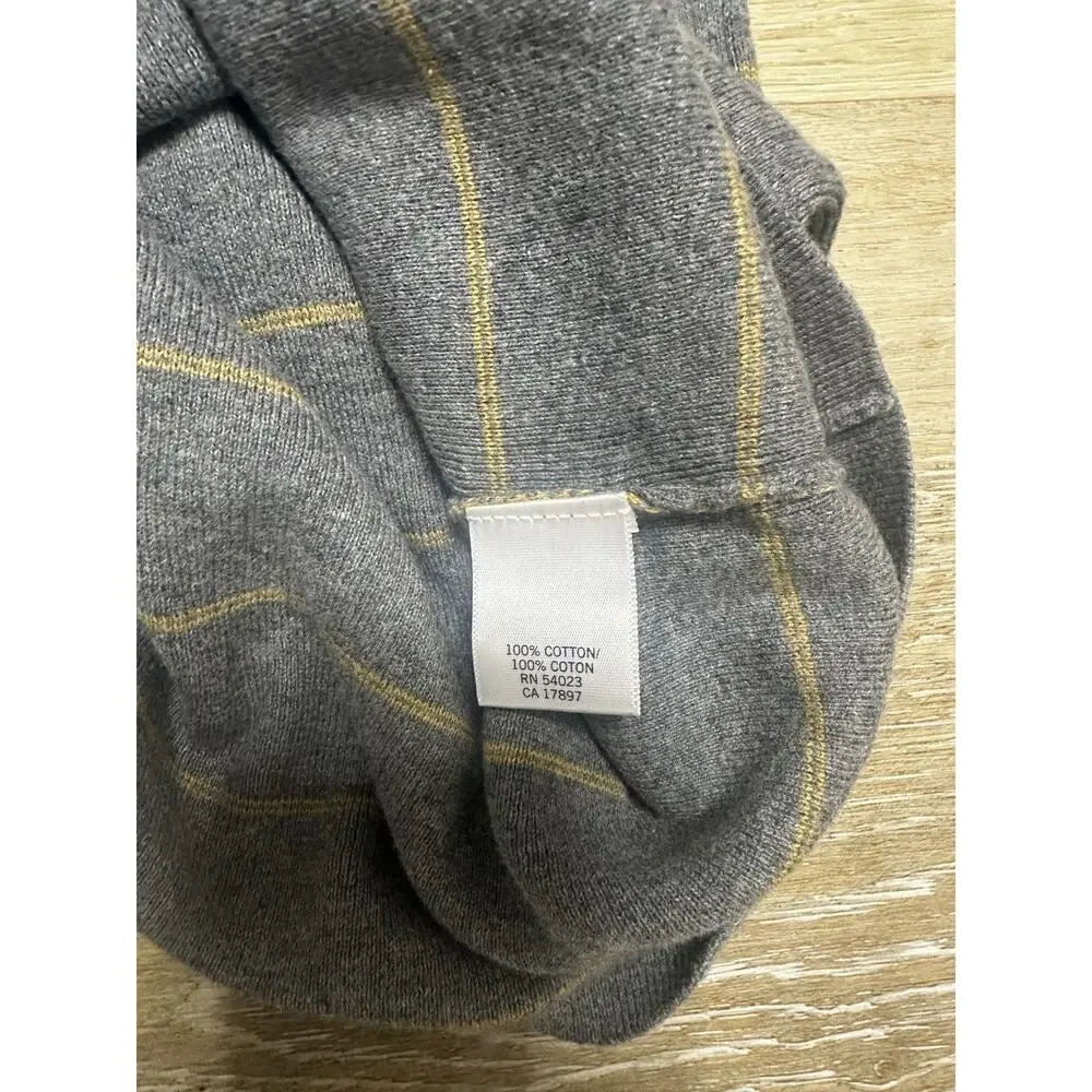 Banana Republic Mens 100% Cotton Crewneck Sweater Gray Mustard Stripe‎ Preppy S